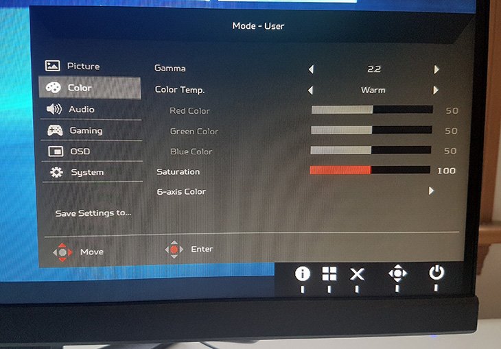 Acer Predator XB272 Color