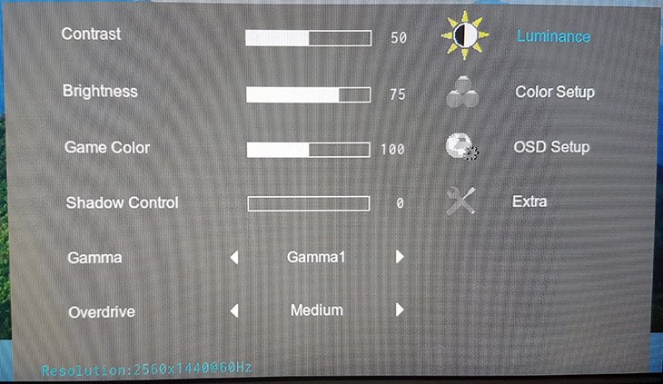 AOC AG271QG On-Screen Display Luminance