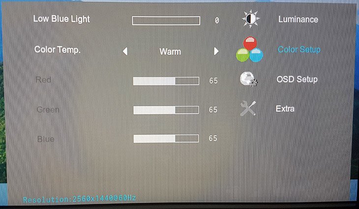 AOC AG271QG On-Screen Display Color Setup