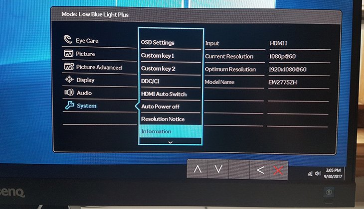 BenQ EW2775ZH menu info