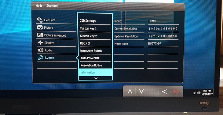 BenQ EW277HDR menu info